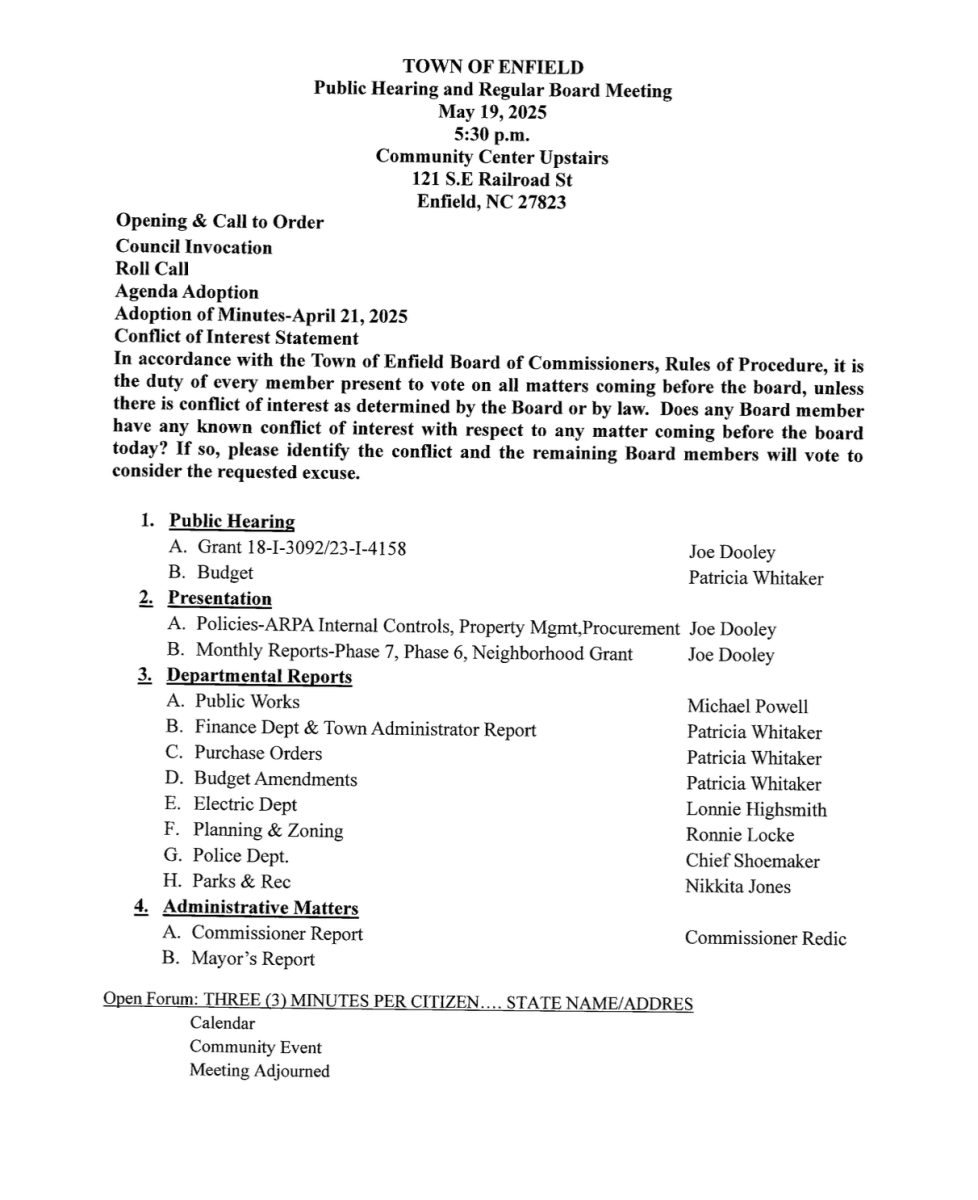 May 2025 Agenda